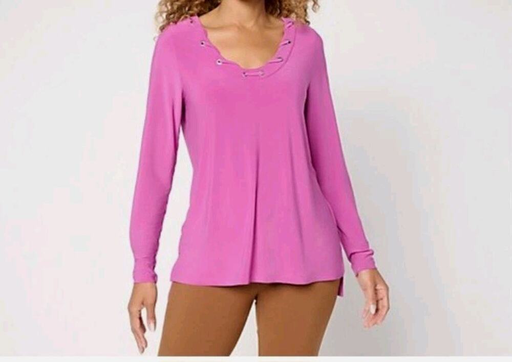Women With Control Large Hot Pink Grommet Scoop Neck Como Jersey Top A715571 NWT